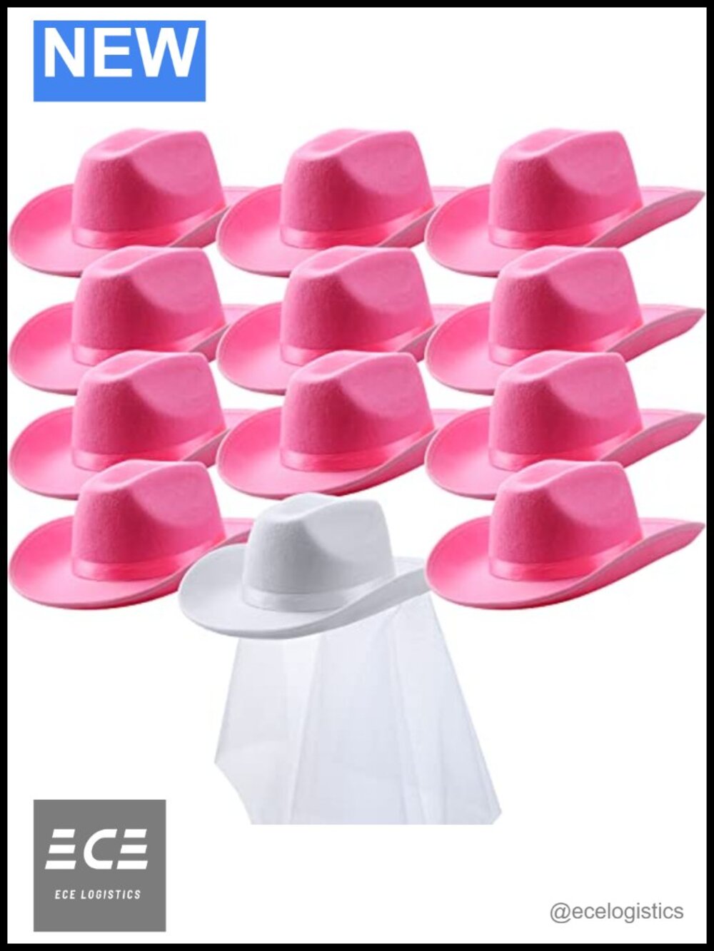 12 Pc Cowgirl Hat Set with Bride Veil Non Woven Cowboy Hats for Bachelorette